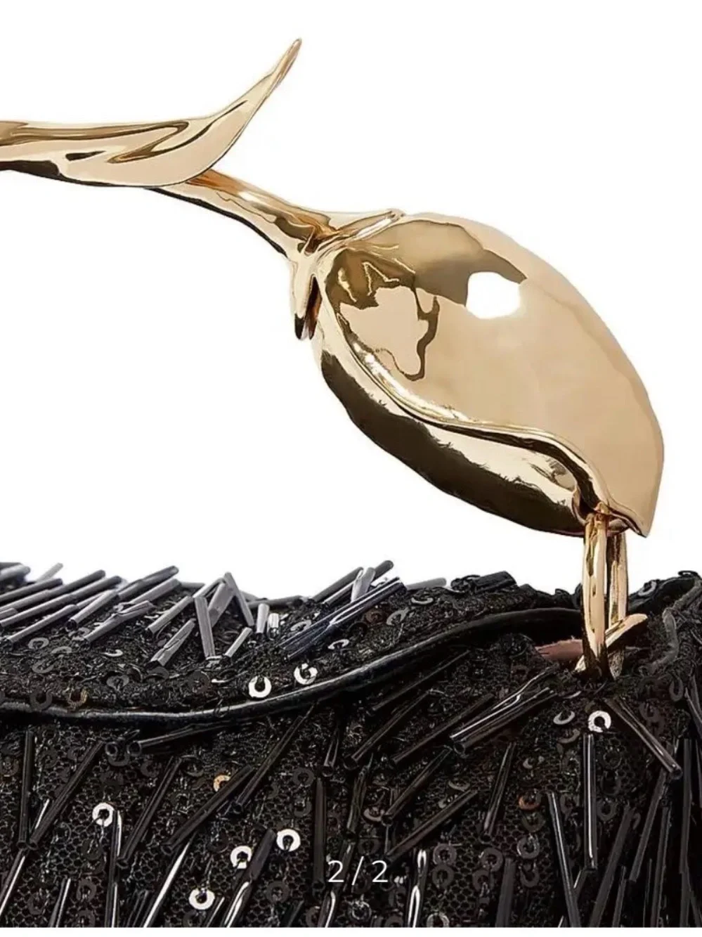 ERDEM Black Bloom Sequin Beaded Fringe Top-Handle Crossbody Bag with Gold Handle